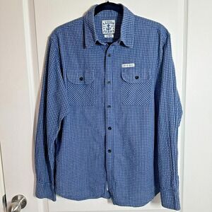 Sailor Jerry Shirt Men's L Blue Long Sleeve Button-Up Rockabilly Checkered‎